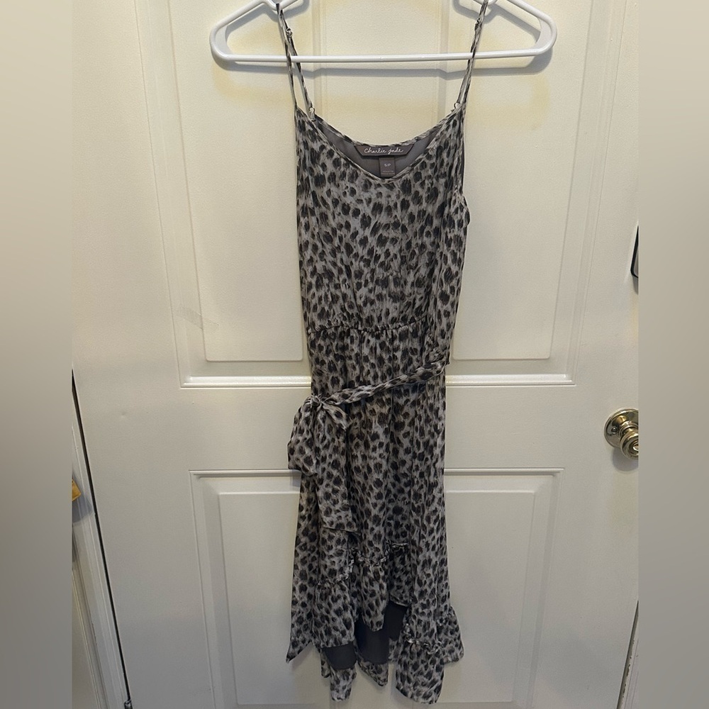 Charlie Jade spaghetti strap high low‎ dress silk leopard print size S